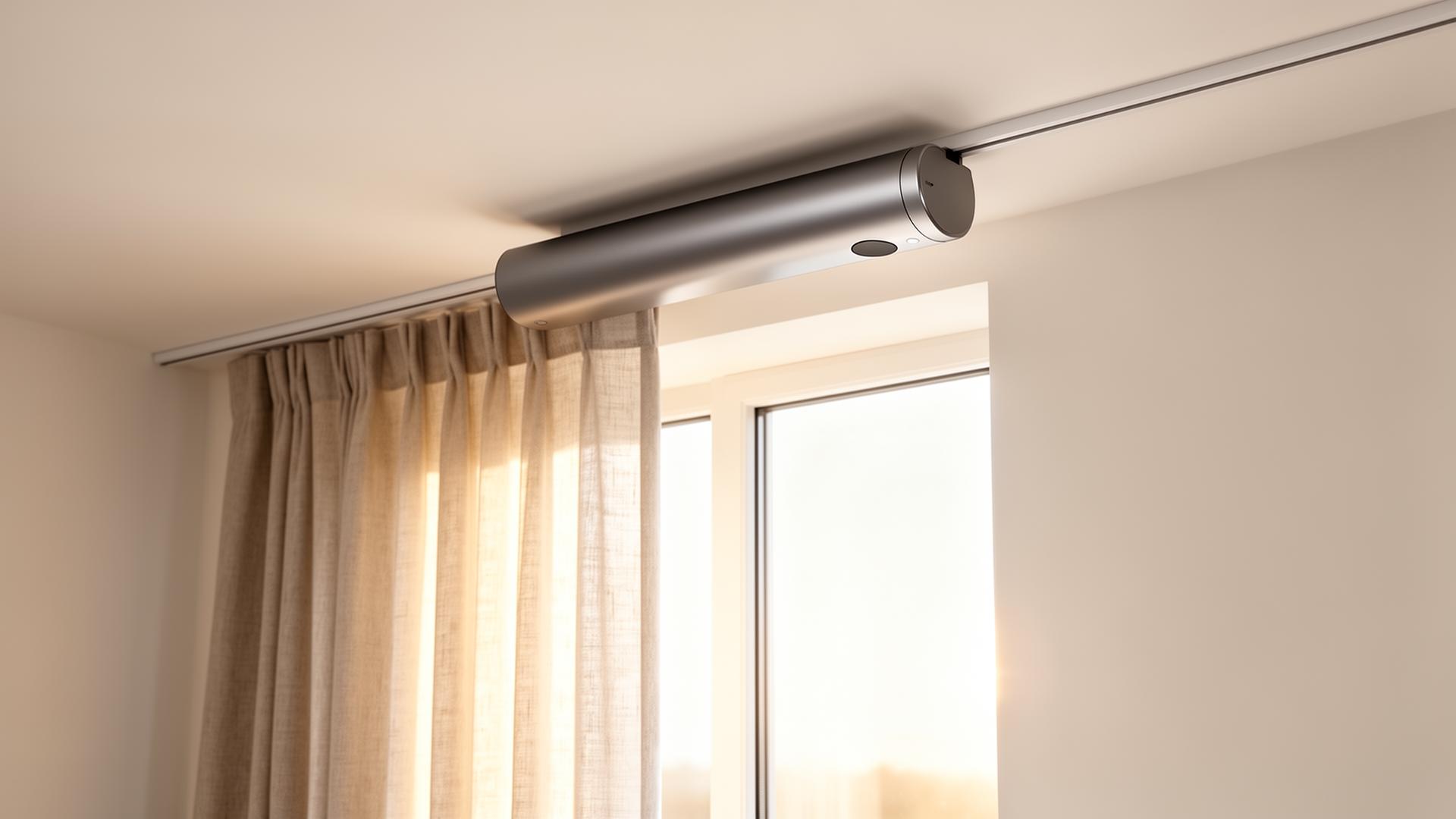 Quoya smart curtain track installed in a sunlit room